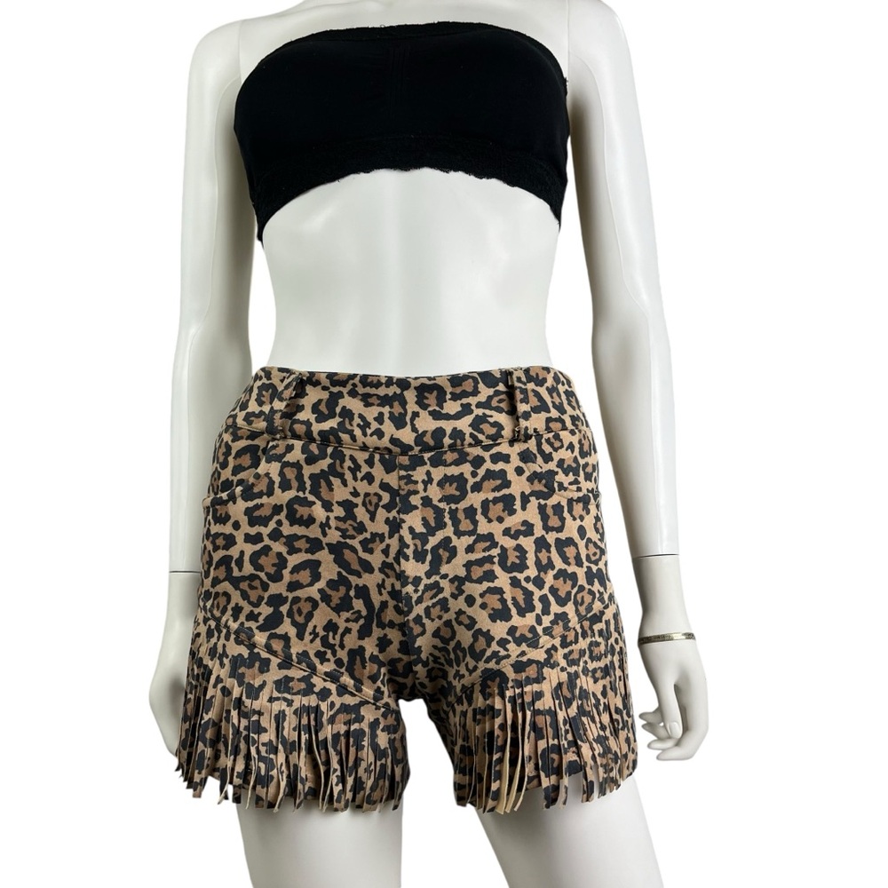 Crazy Train Leopard Print Finge Shorts Womens Size S
